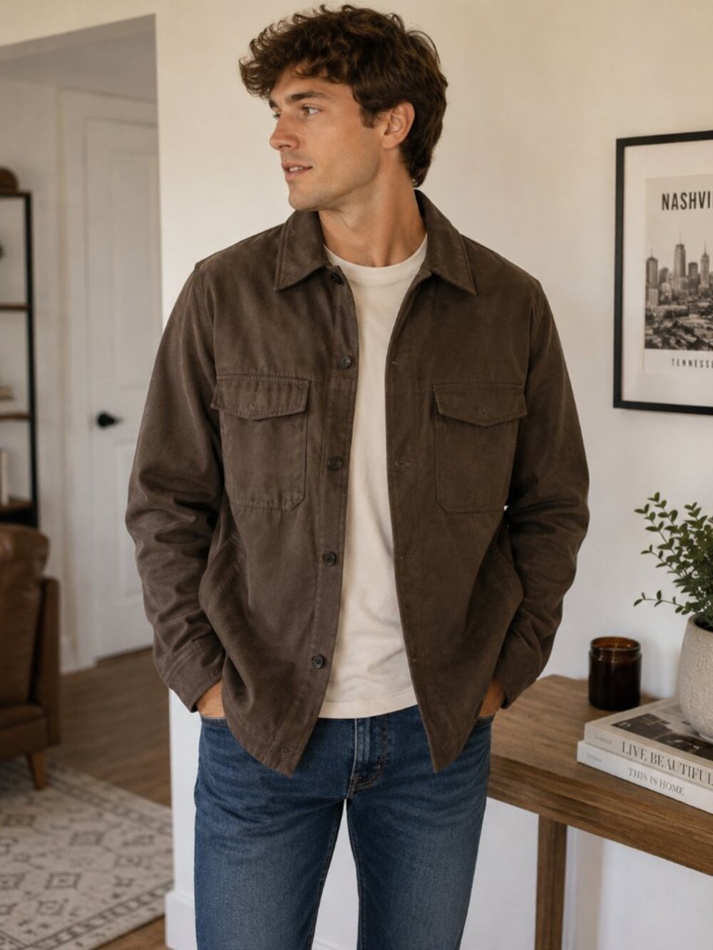 Claiborne Brown Sueded Jacket Men’s XL Vintage Style Overshirt